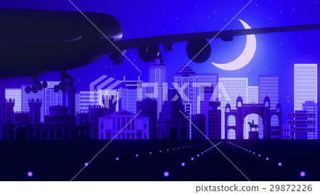 Bengaluru India Airplane Landing Moon Night Blue 29872226