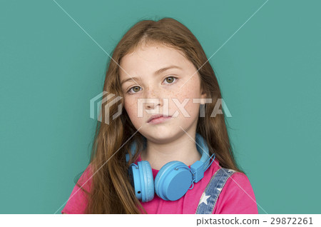 Lonely Little Girl Sad Boredom Depress Expression Music Headphones 29872261