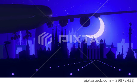 Barcelona Spain Blue Airplane Landing Skyline Barcelona Spain Blue Airplane Landing Skyline 29872438