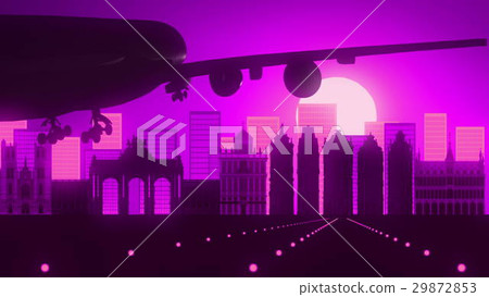 Brussels Belgium Airplane Landing Skyline Purple Brussels Belgium Airplane Landing Skyline Purple 29872853