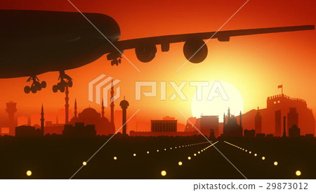 Ankara Turkey Airplane Landing Skyline Golden 29873012