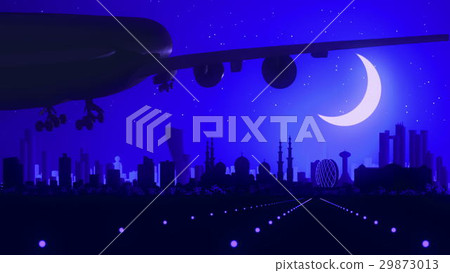 Abu Dhabi Airplane Landing Skyline Blue Moonlight Abu Dhabi Airplane Landing Skyline Blue Moonlight 29873013