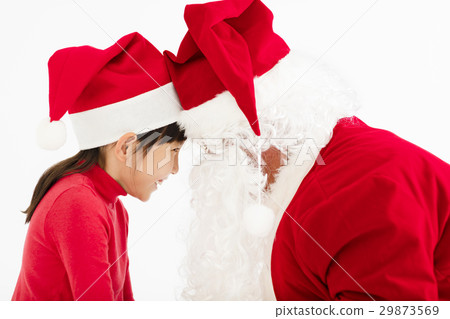 happy Girl looking at Santa Claus's face happy Girl looking at Santa Claus's face 29873569
