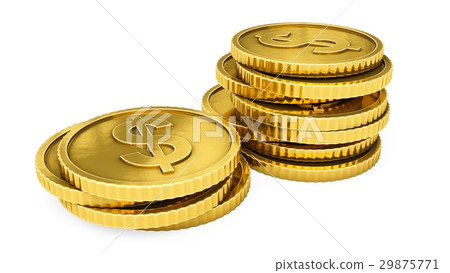 3D rendering gold coins on white background 29875771