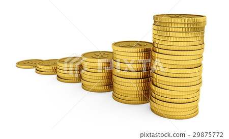 3D rendering gold coins on white background 3D rendering gold coins on white background 29875772