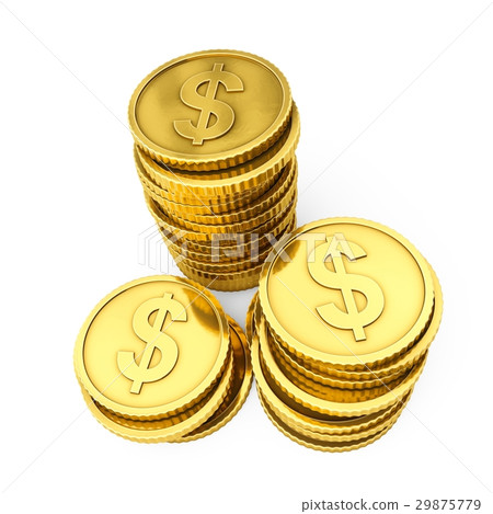 3D rendering gold coins on white background - Stock Illustration ...