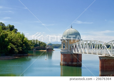 Intake tower of Lake Tama in summer Intake tower of Lake Tama in summer 29876364