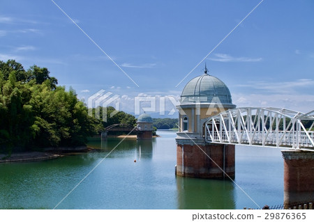Intake tower of Lake Tama in summer Intake tower of Lake Tama in summer 29876365