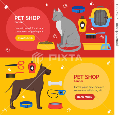 圖庫插圖: cartoon domestic pet shop banner. vector