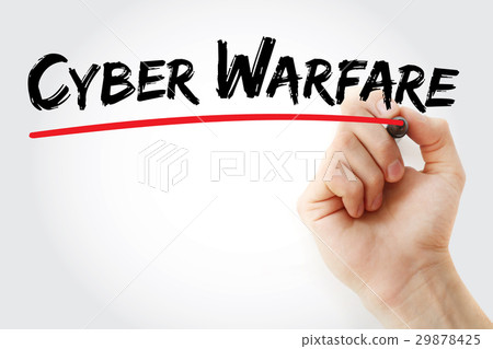 Hand writing Cyber warfare with marker 29878425