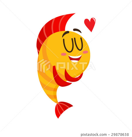 插圖素材: cute, funny golden, yellow fish character with