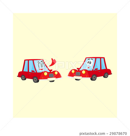 Two red car characters, one showing thumb up 29878670