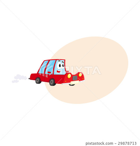 Cute and funny red car, auto character hurrying 29878713