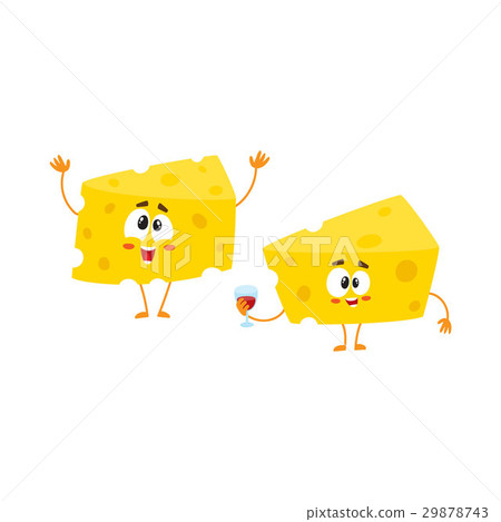 Two funny cheese chunk characters holding wine 29878743