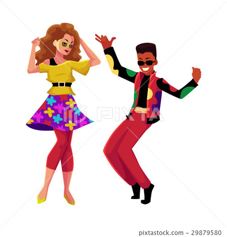 Caucasian girl and black man at eighties retro 29879580