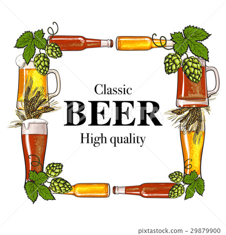 Square frame of beer bottle, mug, glass, malt and Square frame of beer bottle, mug, glass, malt and 29879900