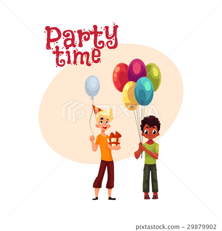 Black little boy with balloons, Caucasian teenager Black little boy with balloons, Caucasian teenager 29879902