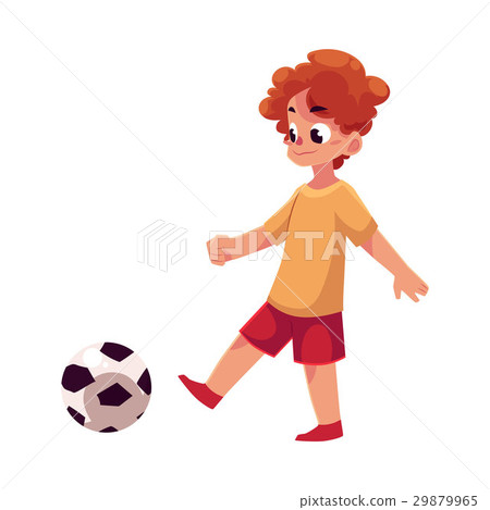 Teenage Caucasian Boy Kicking Football Ball At Stock Illustration