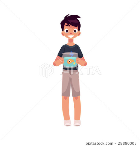 Teen, teenage boy, kid holding aquarium with 29880005