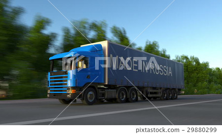 Speeding freight semi truck with MADE IN RUSSIA Speeding freight semi truck with MADE IN RUSSIA 29880299