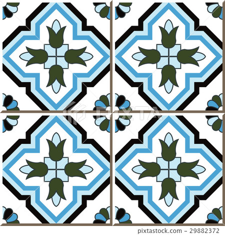 Ceramic tile cross blue flower green blue polygon 29882372