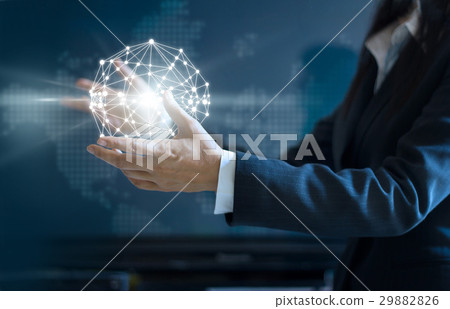 Business woman with abstract circle global network Business woman with abstract circle global network 29882826