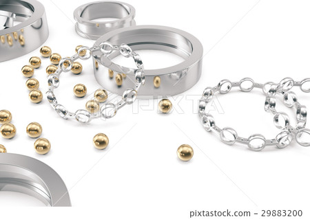 Silver and gold balls bearings on a white Silver and gold balls bearings on a white 29883200