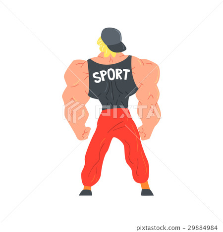 Man In Red Sportive Pants And Cap Bodybuilder 29884984