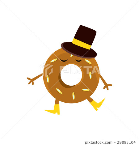 Humanized Doughnut With Brown Glazing And Top Hat Humanized Doughnut With Brown Glazing And Top Hat 29885104