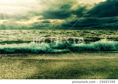 Sea storm landscape nature with sunbeam and sky 29885399