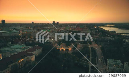Aerial shot of Vistula river and Warsaw buildings 29887069
