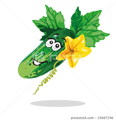 图库插图 cucumber cartoon character with flower and leaves