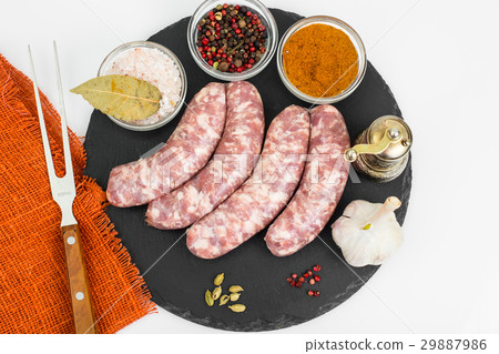 Raw homemade sausage with spices 29887986