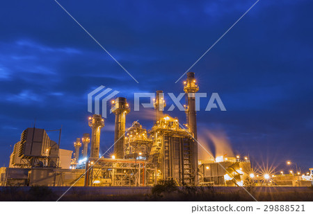 Gas turbine electrical power plant with blue hour 29888521