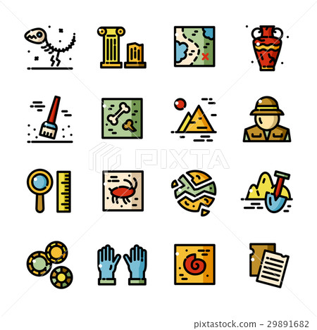 Thin line Archeology vector icons set - Stock Illustration [29891682 ...