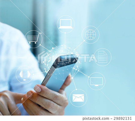 Man using mobile payment, global and icon customer 29892131
