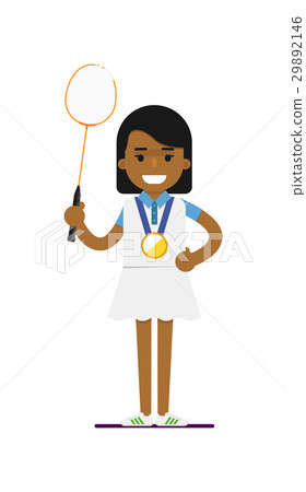Young black woman tennis player with racket 29892146