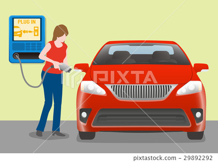 Women charging electric cars Women charging electric cars 29892292