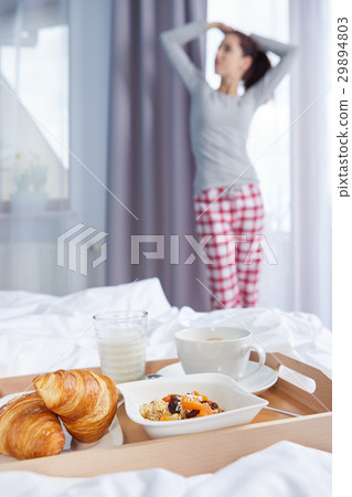 breakfast in bed with coffee and croissants breakfast in bed with coffee and croissants 29894803