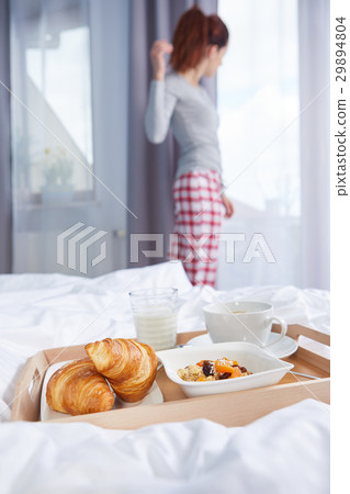 breakfast in bed with coffee and croissants breakfast in bed with coffee and croissants 29894804