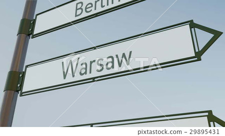 Warsaw direction sign on road signpost with Warsaw direction sign on road signpost with 29895431