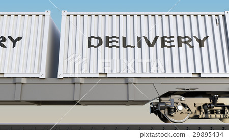 Cargo train and containers with DELIVERY caption 29895434