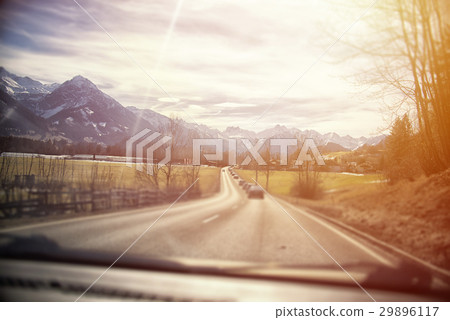 highway in the Alps. view from inside car highway in the Alps. view from inside car 29896117