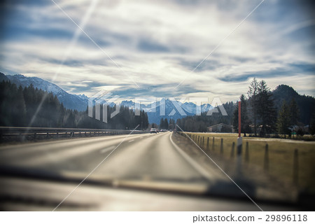 highway in the Alps. view from inside car, 29896118