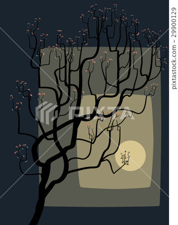 The abstract drawing of a blossoming tree. 29900129