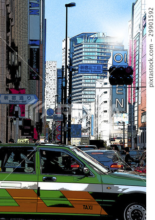 Tokyo Shinjuku, Road Building, Manga, Tokyo Shinjuku, Road Architecture, Manga, Tokyo Shinjuku, 29901592