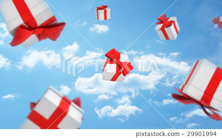 3d render of many white gift boxes with red bows 29901994