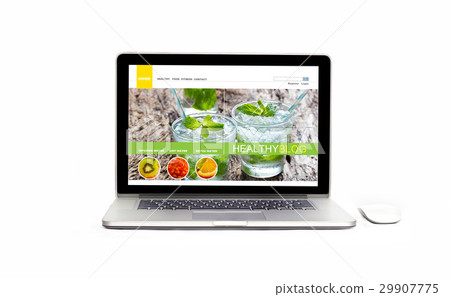Laptop with healthy website on screen, isolated 29907775