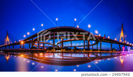 Panorama view of "Bhumiphol" highway bridge Panorama view of "Bhumiphol" highway bridge 29907948
