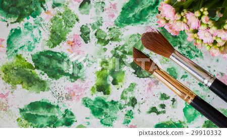 Abstract art hand watercolor and brushes, floral Abstract art hand watercolor and brushes, floral 29910332
